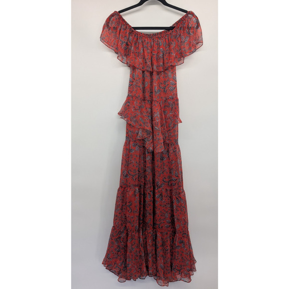 NWT Misa Los Angeles Kiera Paisley-print Tiered Maxi Dress Size M Red #1B456 - Picture 2 of 10